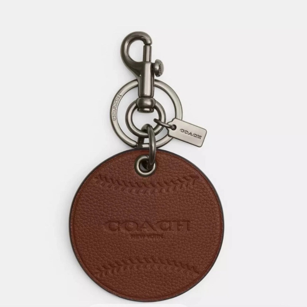 NWT Coach Brown Leather BASEBALL Keychain